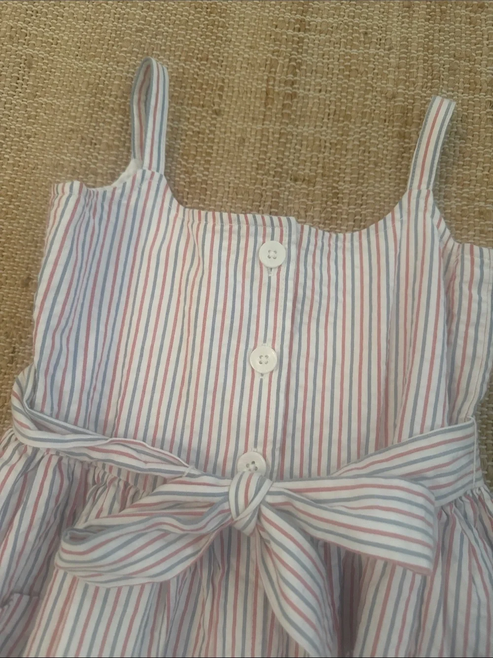 NWT Hope & Henry Girls Belted Button Down Sleeveless Seersucker Dress, 4